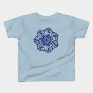 Abstract Flower Mandala Purple Blue Kaleidoscopic Art Kids T-Shirt